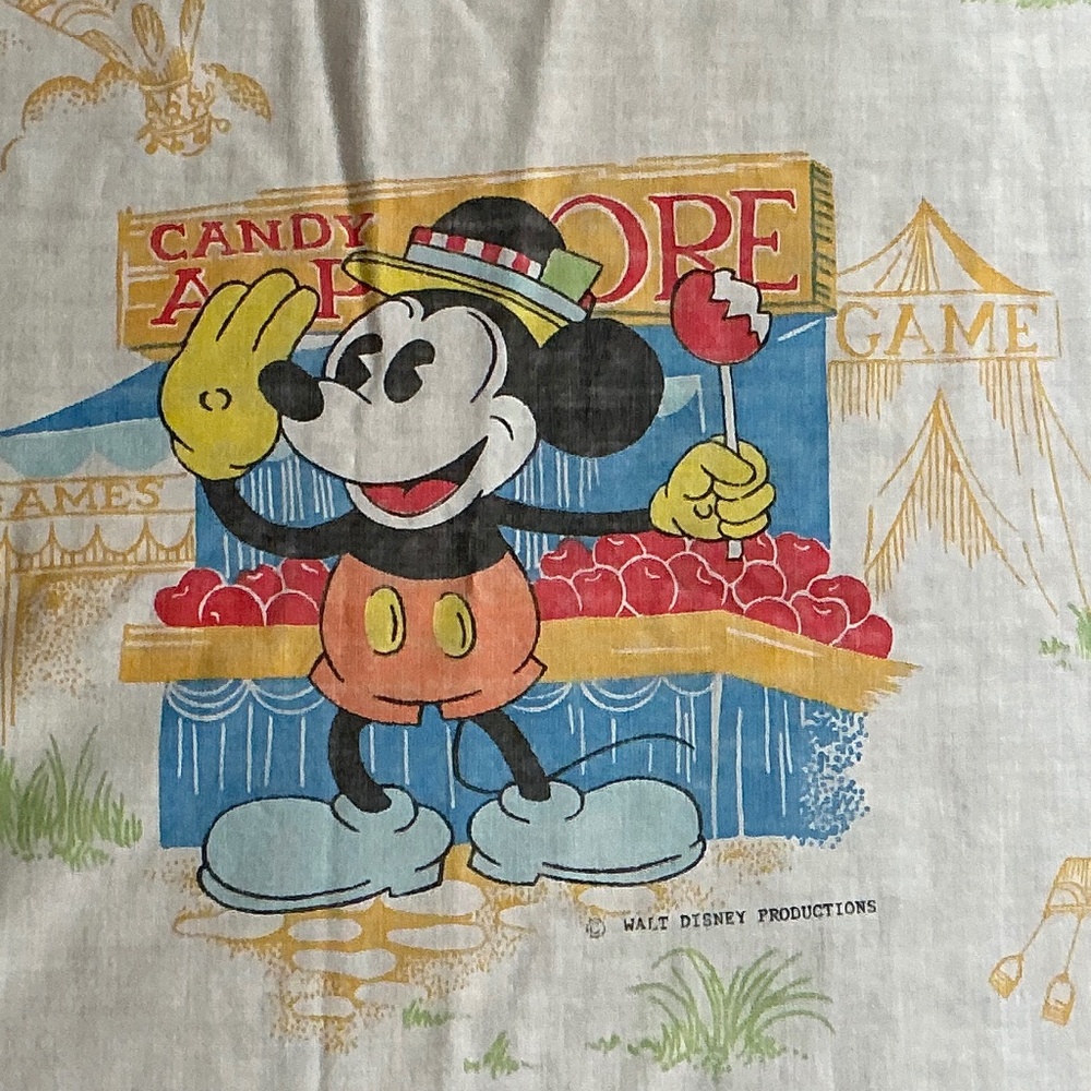 Vintage 1970’s Mickey Mouse & Friends at the Fair Twin Flat Sheet & Pillowcase - Picture 2 of 9